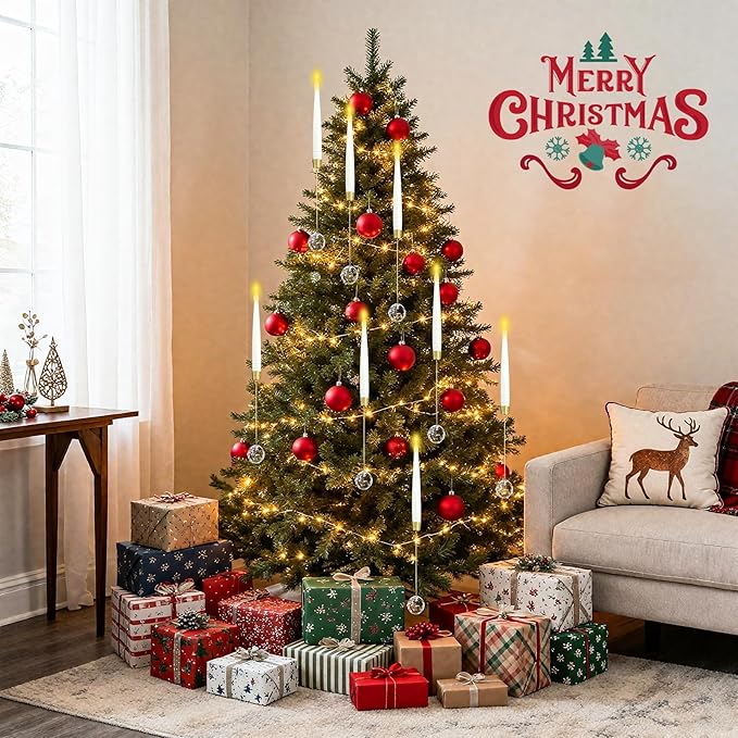 12 Pack Christmas Tree Candles,LED Flickering Flameless Candle Lights,Remote with Timer,Battery Operated Flameless Taper Window Candle for Christmas Tree Decoration&Wedding Party Décor