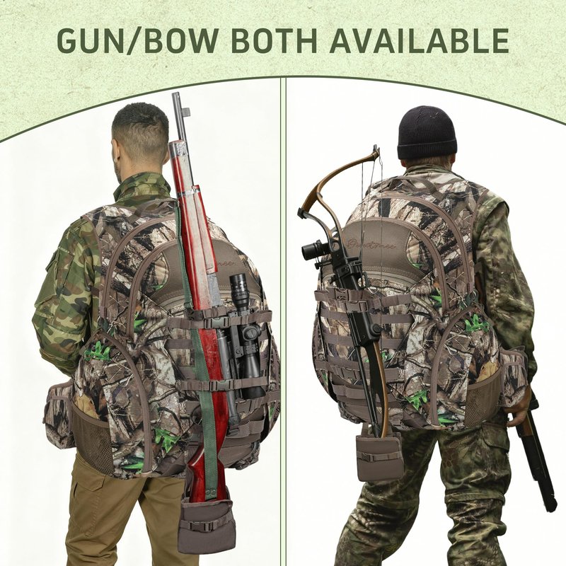 OUUTMEE Hunting Backpack with Waterproof Rain Cover, 35L Hunting Backpacks for Men, Durable Large Capacity Hunting Day Pack with Rifle Bow Holder