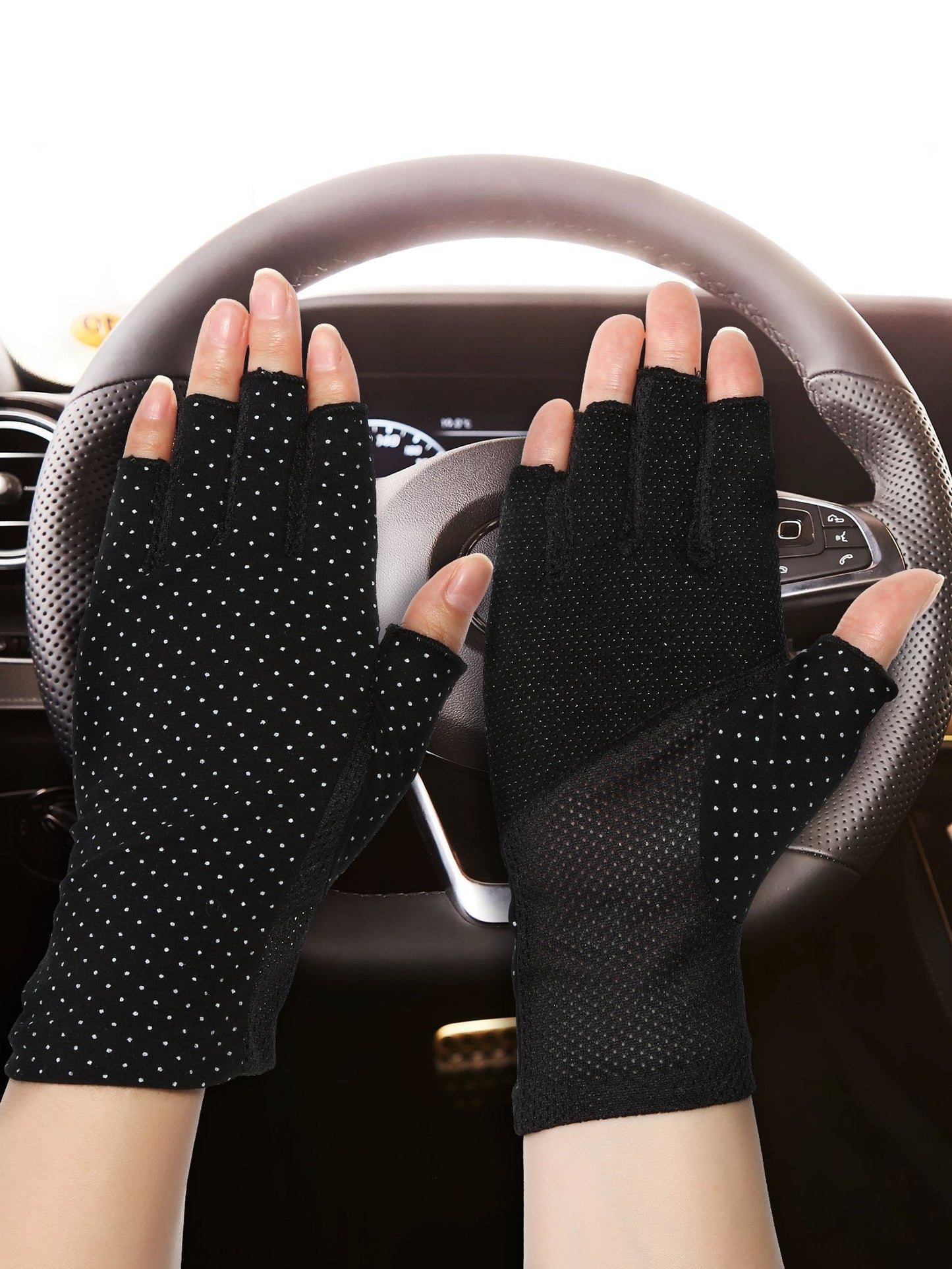 Maxdot Sun Gloves for Women UV Protection Fingerless Non Slip sunscreen Driving Gloves for Summer Outdoor(2 Pairs,Black and Khaki)
