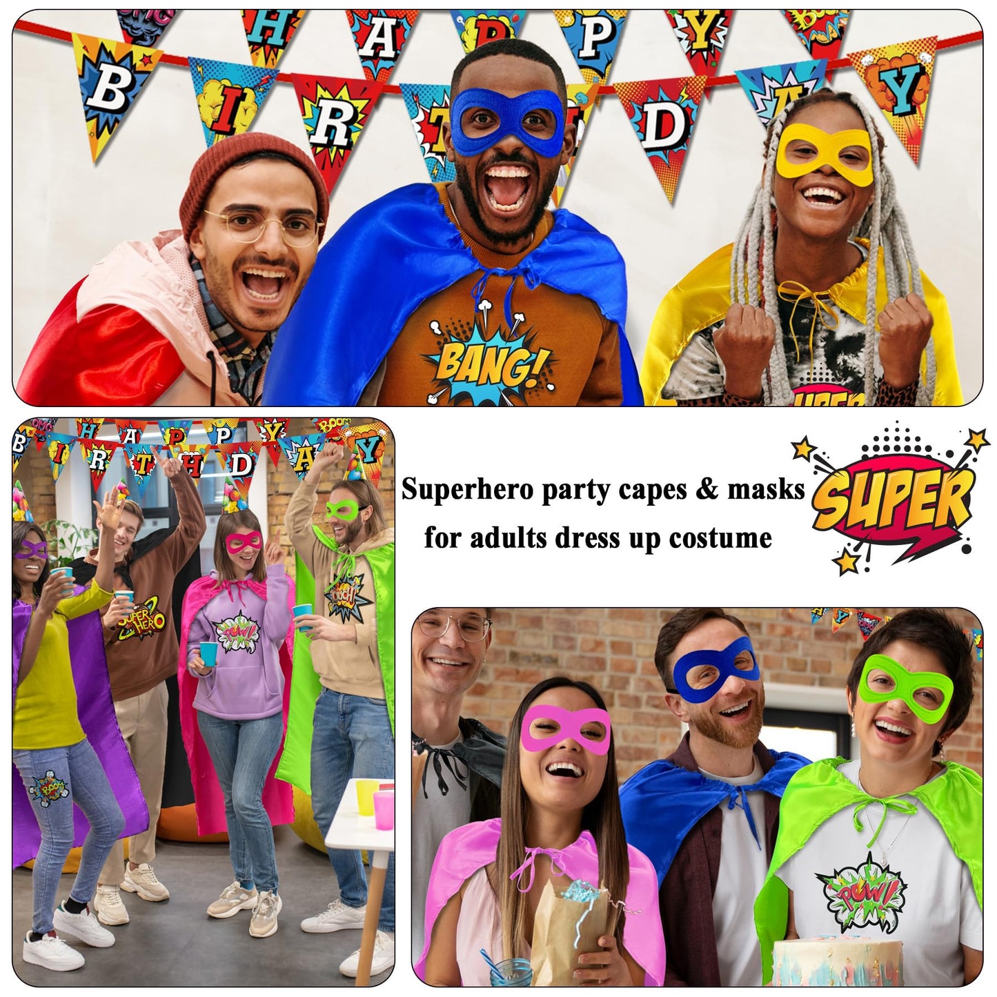 Superhero Capes and Masks for Adults Bulk-Men Women Super Hero Costume Halloween Dress Up Party Favors -7 Pack (Blue)