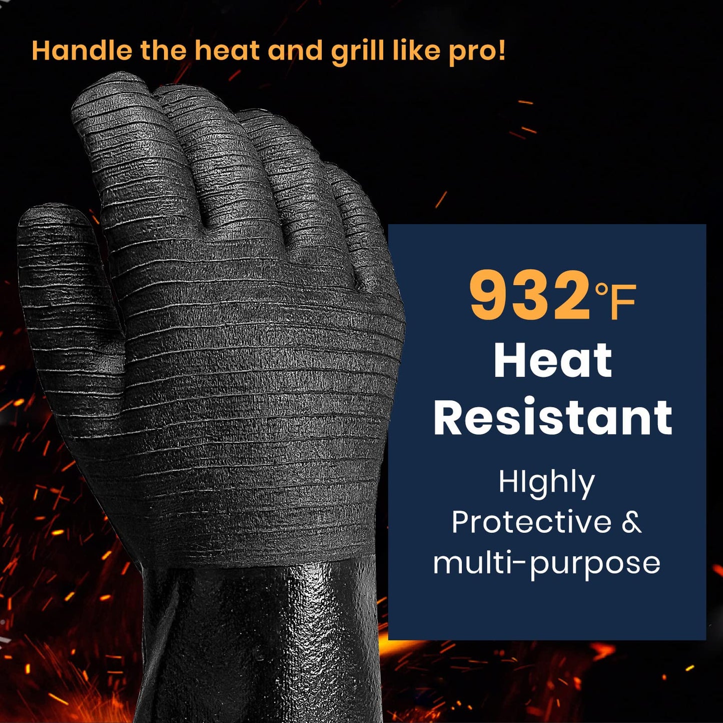 GEEKHOM 18-Inch Heat Resistant Gloves 932°F for BBQ Grilling, Waterproof Long Sleeve Anti-Slip Cooking Gloves – Textured Grip Protection