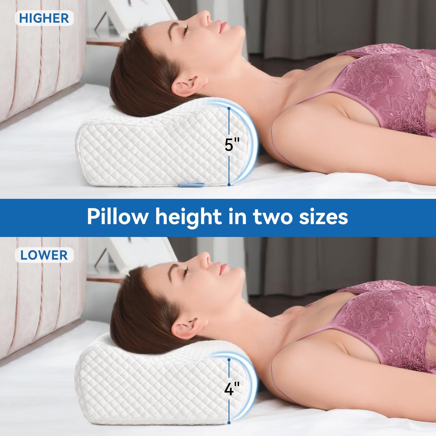 AM AEROMAX Travel Contour Memory Foam Pillow, Cervical Pillow for Neck Pain Relief, Neck Orthopedic Sleeping Pillows for Side, Back and Stomach Sleepers.