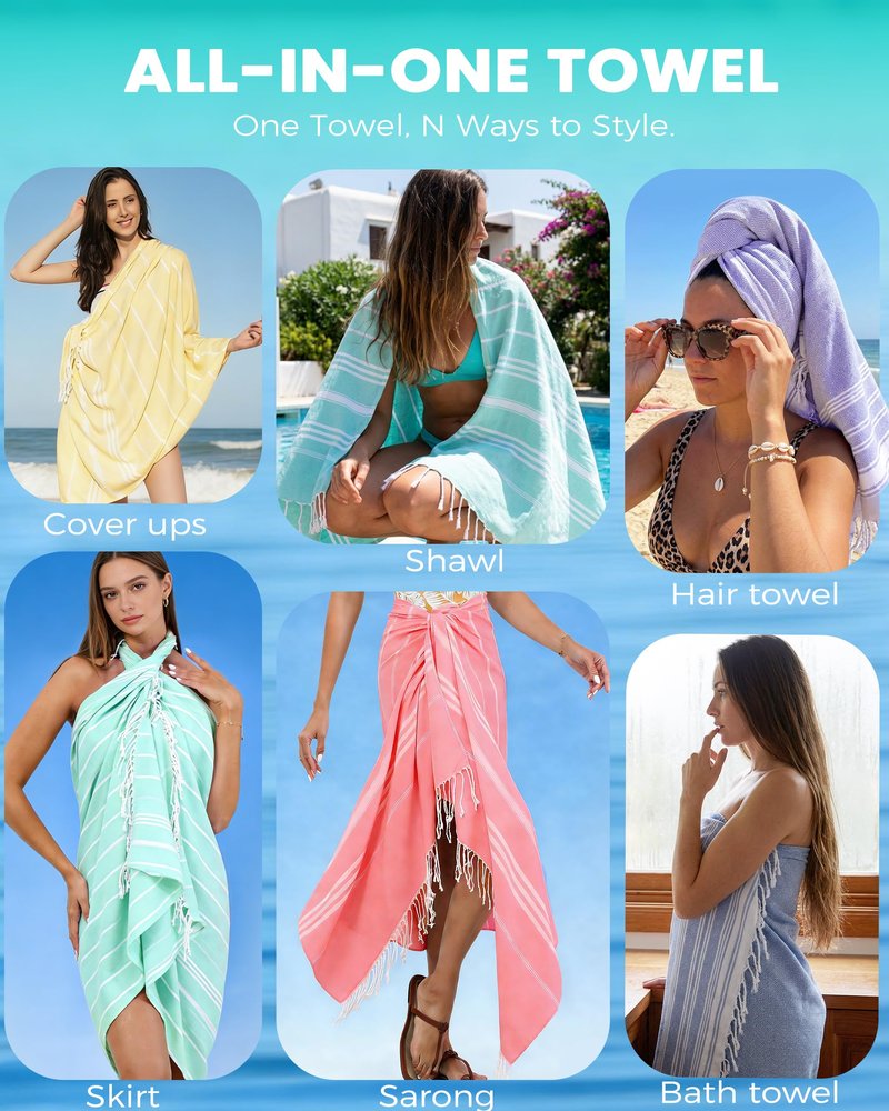 4 Pack Turkish Beach Towels Vacation Essentials Pool Towel for Women Birthday, Teacher Appreciation Thank You Gifts, Mothers Days Bridesmaid Bride Girlfriend Friendship Sister 40th Retirement Gift