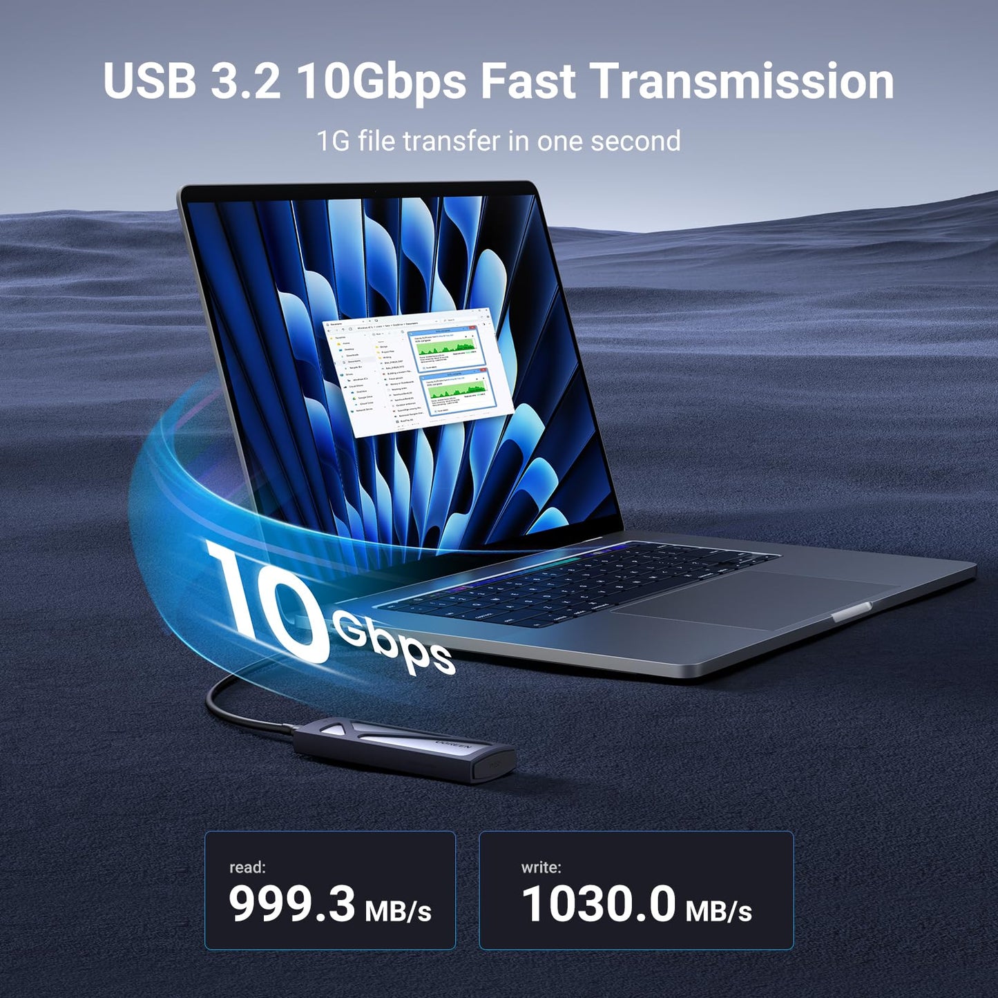 UGREEN M.2 NVMe SSD Enclosure, Tool-Free NVMe Enclosure, 10Gbps M2 SSD Caddy with USB 3.2 Gen2 Supports M and B&M Keys and Size in 2230/2242 /2260/2280 SSDs
