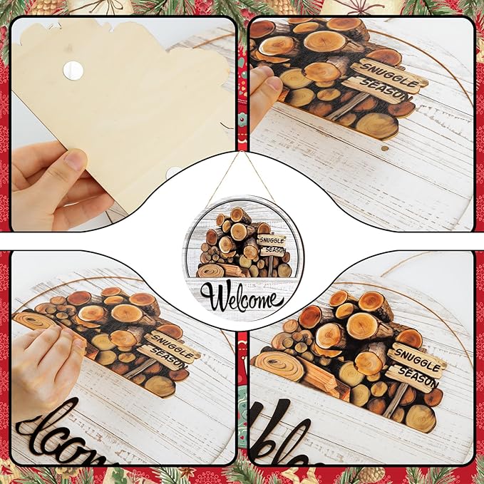 Yousoontic 17 Pcs 12 Inch Magnetic Welcome Door Sign Interchangeable Front Door Decor Rustic Fall Seasonal Hanging Sign Halloween Christmas Decor for Home Warming Gift(Classic Color,Welcome)