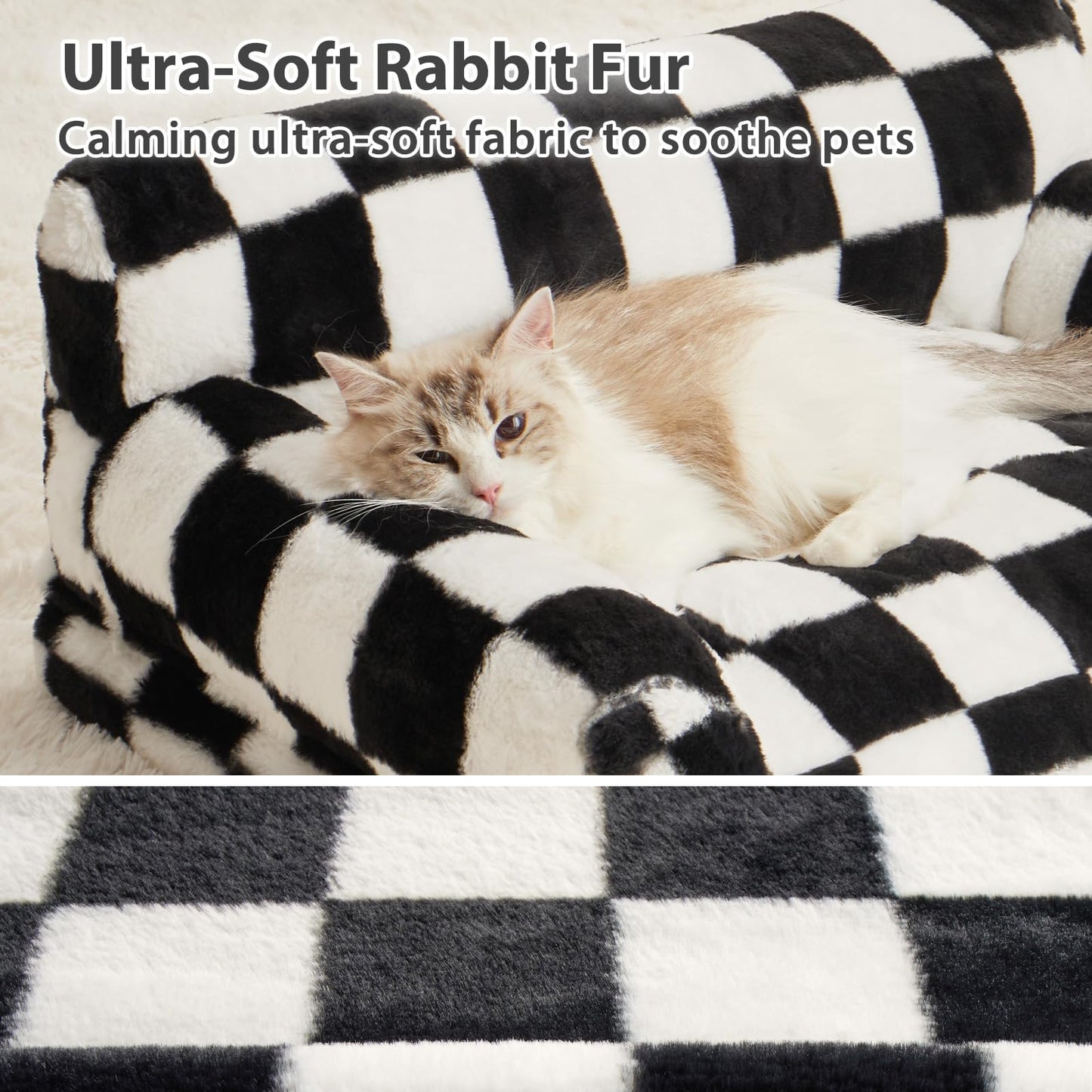 BFPETHOME Cat Couch & Dog Couch Bed, Pet Sofa for Small Pet, Cute Cat Sofa, Checkered Dog Bed with Washable Cover (Black&White)