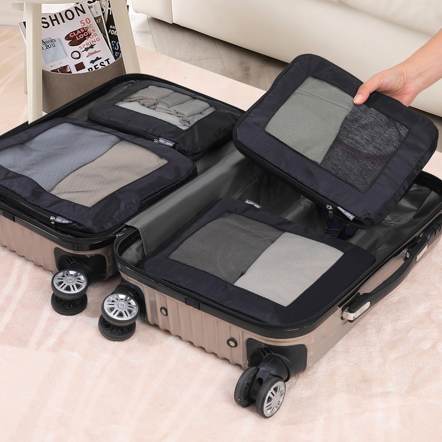 HDKJDPG Ultralight Compression Packing Cubes Travel for Suitcases ,Compressible Mesh Packing Cubes for Travel Women Packing Organizers 4 Set