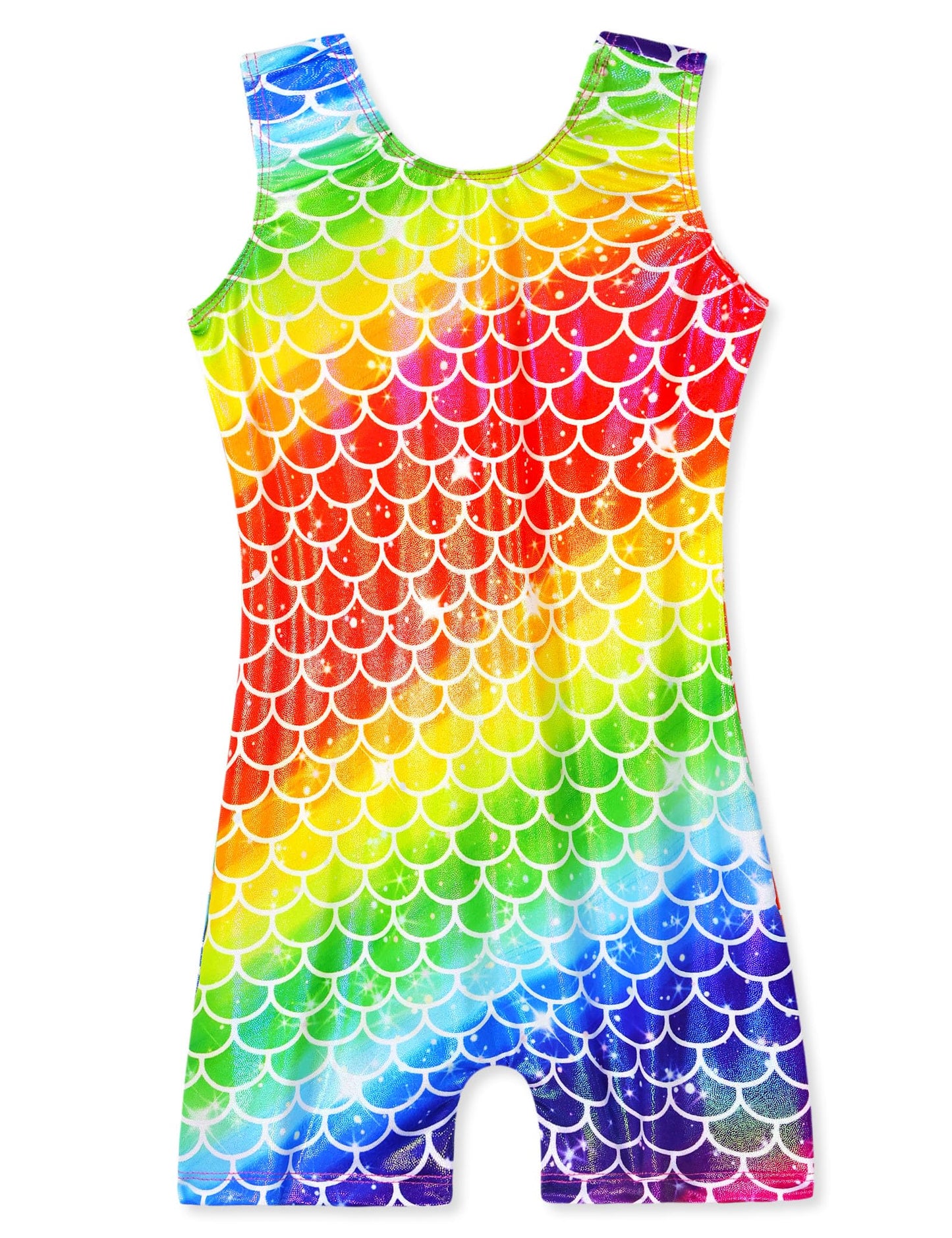 Gymnastics Leotards for Girls 5-6 Years Old Kids Shiny Rainbow Starry Fish Scale Sparkly Colorful Biketards