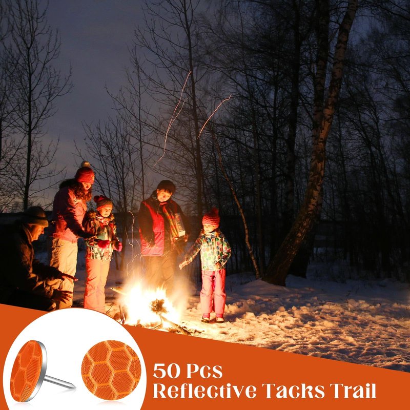 Fullhawl 50 Reflective Tacks Trail Marking Tacks Glow Reflective Mark Trail Markers Thumb Nails for Hunting Hiking Camping Tree Stand (Orange)