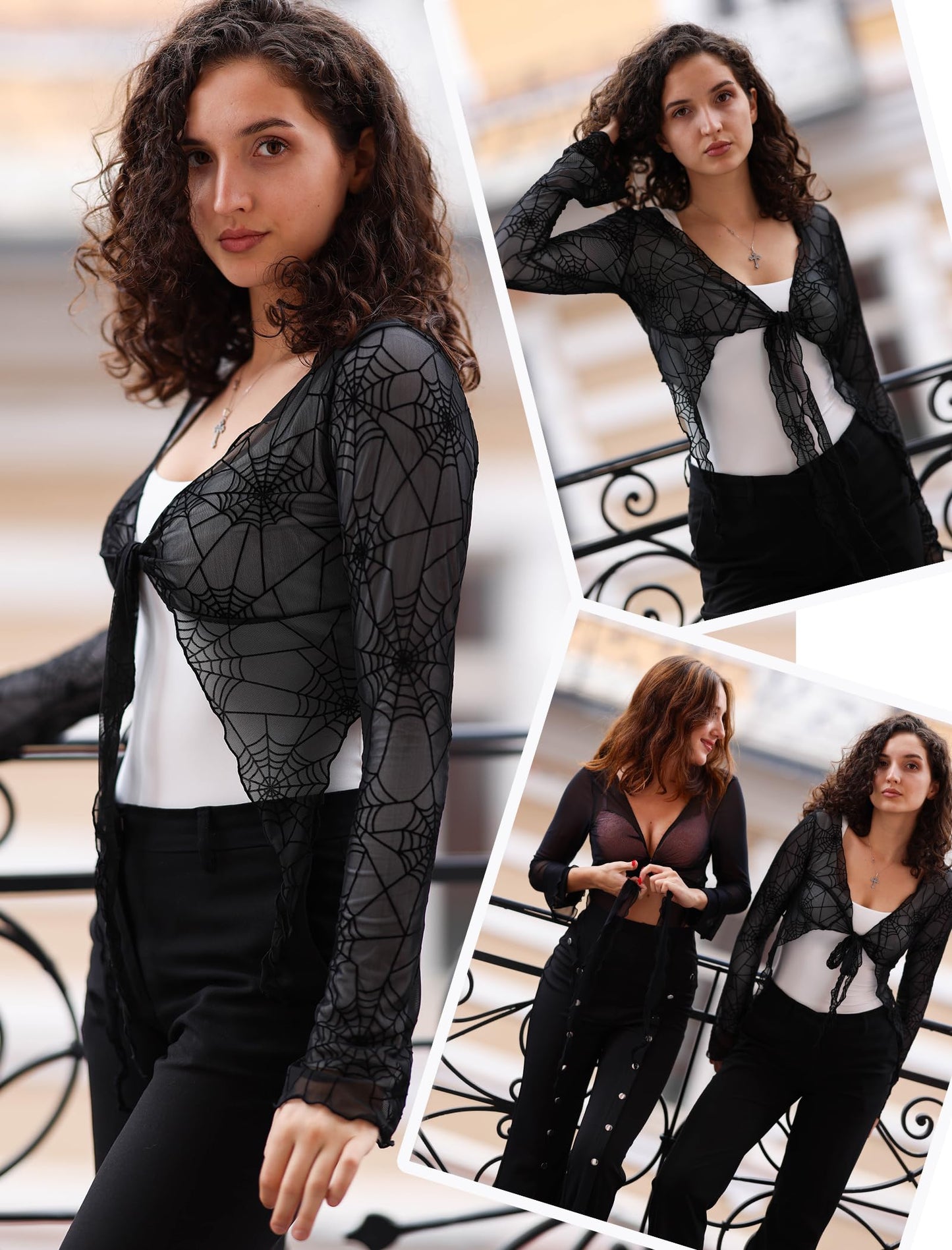 Avidlove Festivals Outfits for Women Rave Tie Front Tops See Through Crop Top V Neck Rave Outfits Spider M