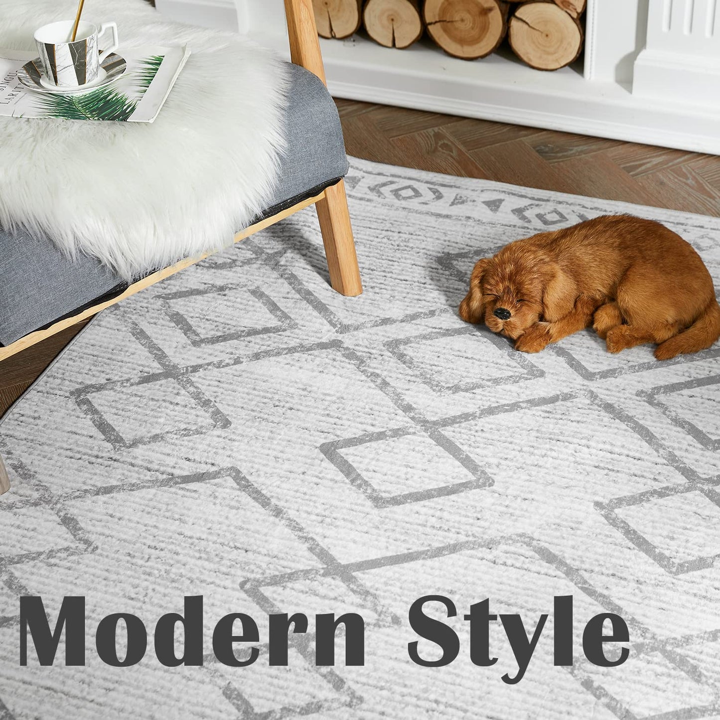 jinchan Hallway Runner Rug 3x7 - Moroccan Kitchen Machine Washable Runner Rug Modern Geometric Soft Faux Wool Ultra-Thin Low-Pile Non-Slip Carpet for Laundry Room Bedroom Farmhouse (3x7ft, Grey)