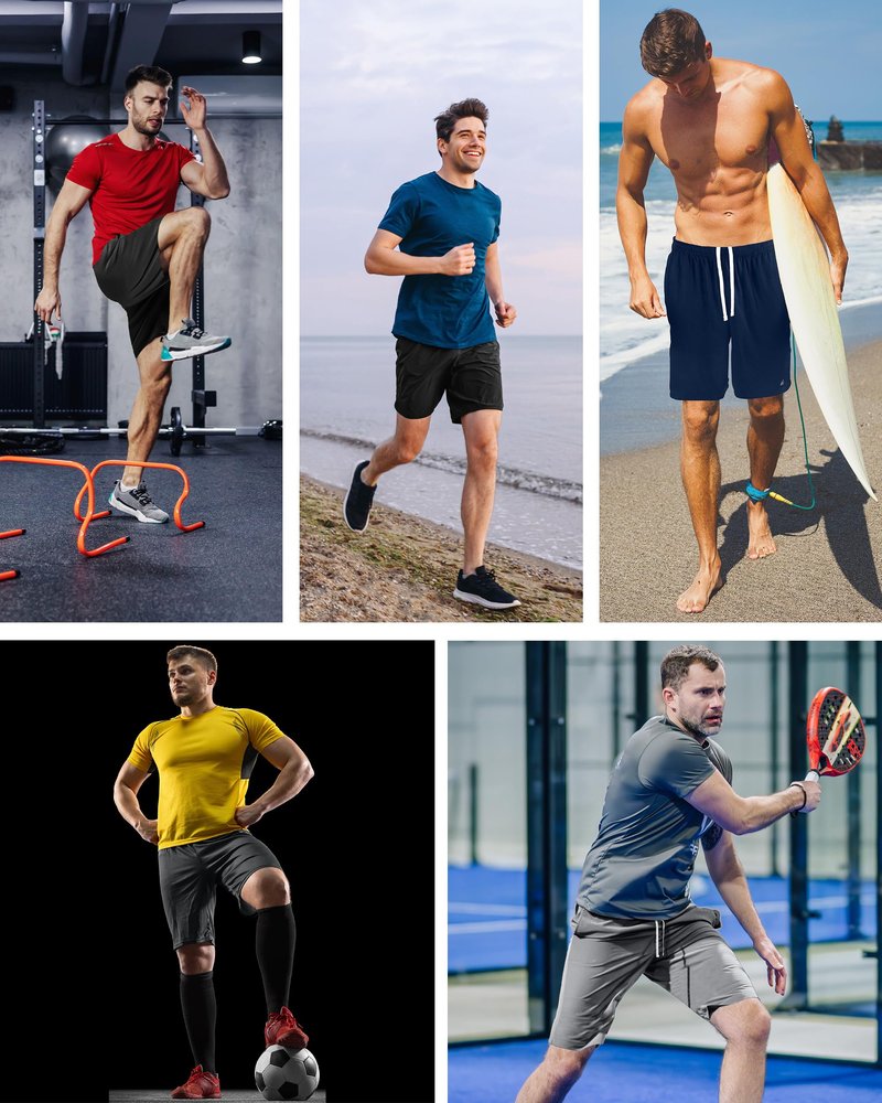 NY Threads 5 Pack Men's Athletic Shorts Quick Dry Loose-Fit Lightweight Running Workout Gym Shorts with Pockets, Large, Black/Black/Navy/Dark Grey/Medium Grey