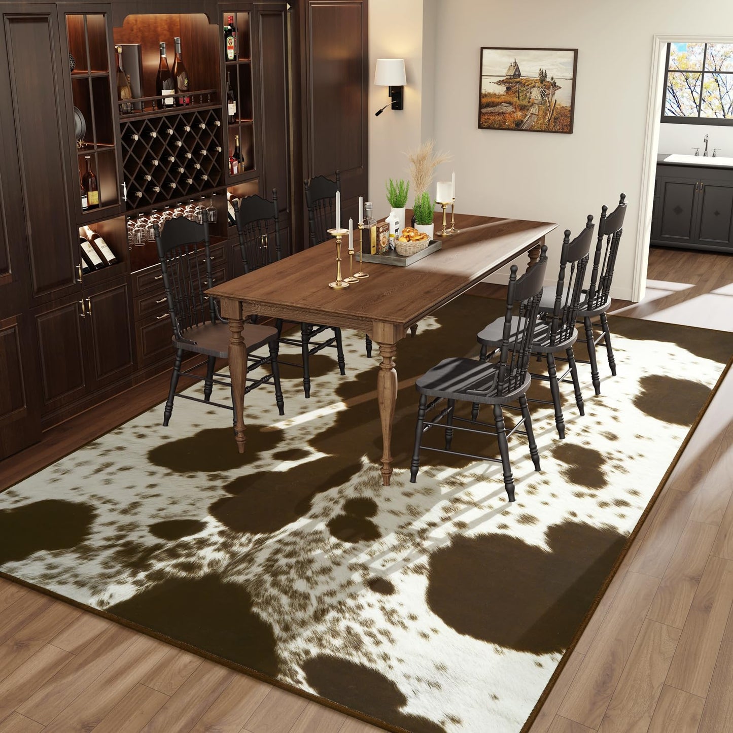 Amearea Faux Cowhide Rugs for Living Room, 4x6 Feet Machine Washable Cow Print Area Rug for Bedroom, Premium Western Home Decor Animal Print Non-Slip Throw Rug Carpet for Dining Room Kitchen Office