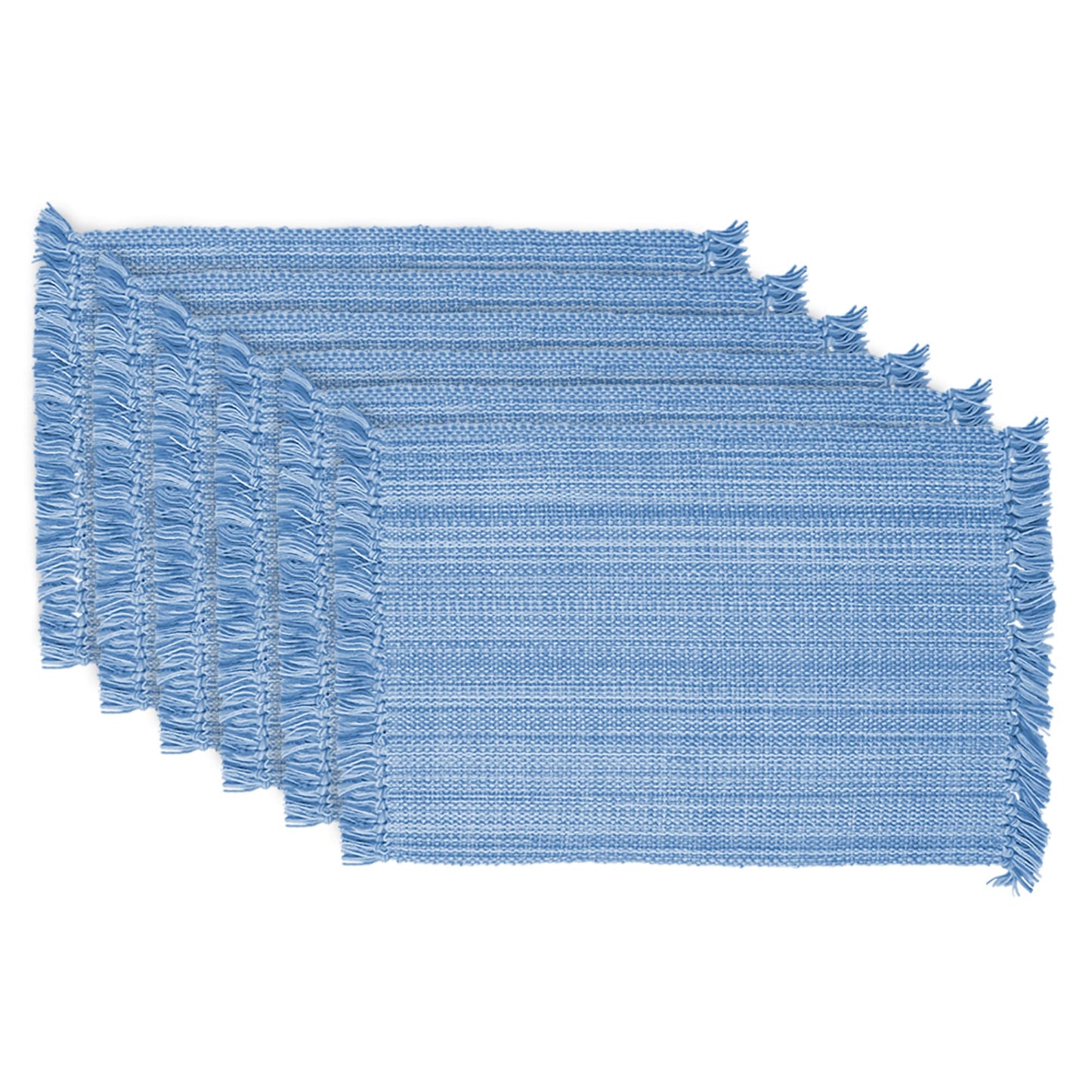 DII 100% Cotton, Tonal Fringe, Variegated, Machine Washable, Everyday Kitchen Basic Placemat, Set of 6, Light Blue