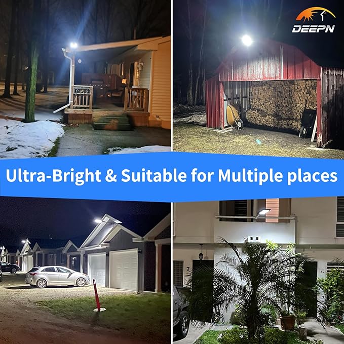 Solar Lights Outdoor, IP66 Waterproof Street Lights Outdoor, 6500K Dusk to Dawn Solar Security Flood Lights Motion Sensor with Remote Control for Yard, Entryway Garage, Porch 2 Pack