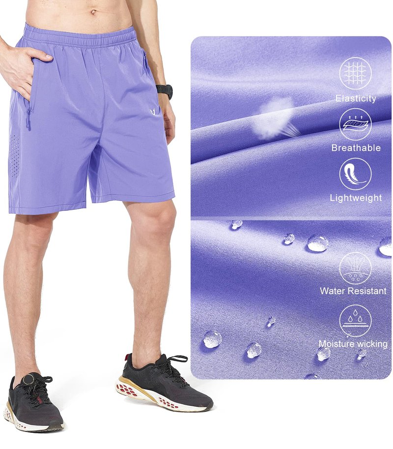 NORTHYARD Men's Athletic Running Shorts Gym Workout 7"/9"/5" Quick Dry Lightweight Sports Basketball Tennis 3 Zipper Pockets Violet 3XL