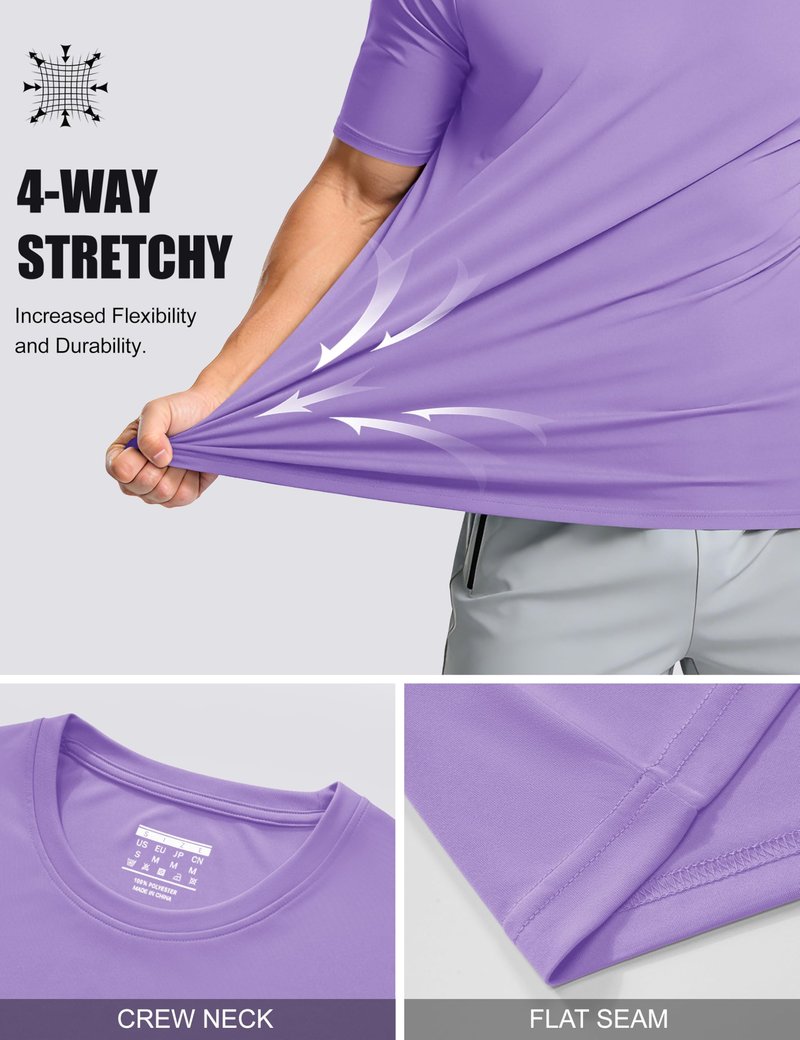 Mens Short Sleeve Shirts SPF 50+ Lightweight T-Shirt Sun Protection Rash Guards Shirts Gym Base Layer Shirts Running Shirts Active Shirts