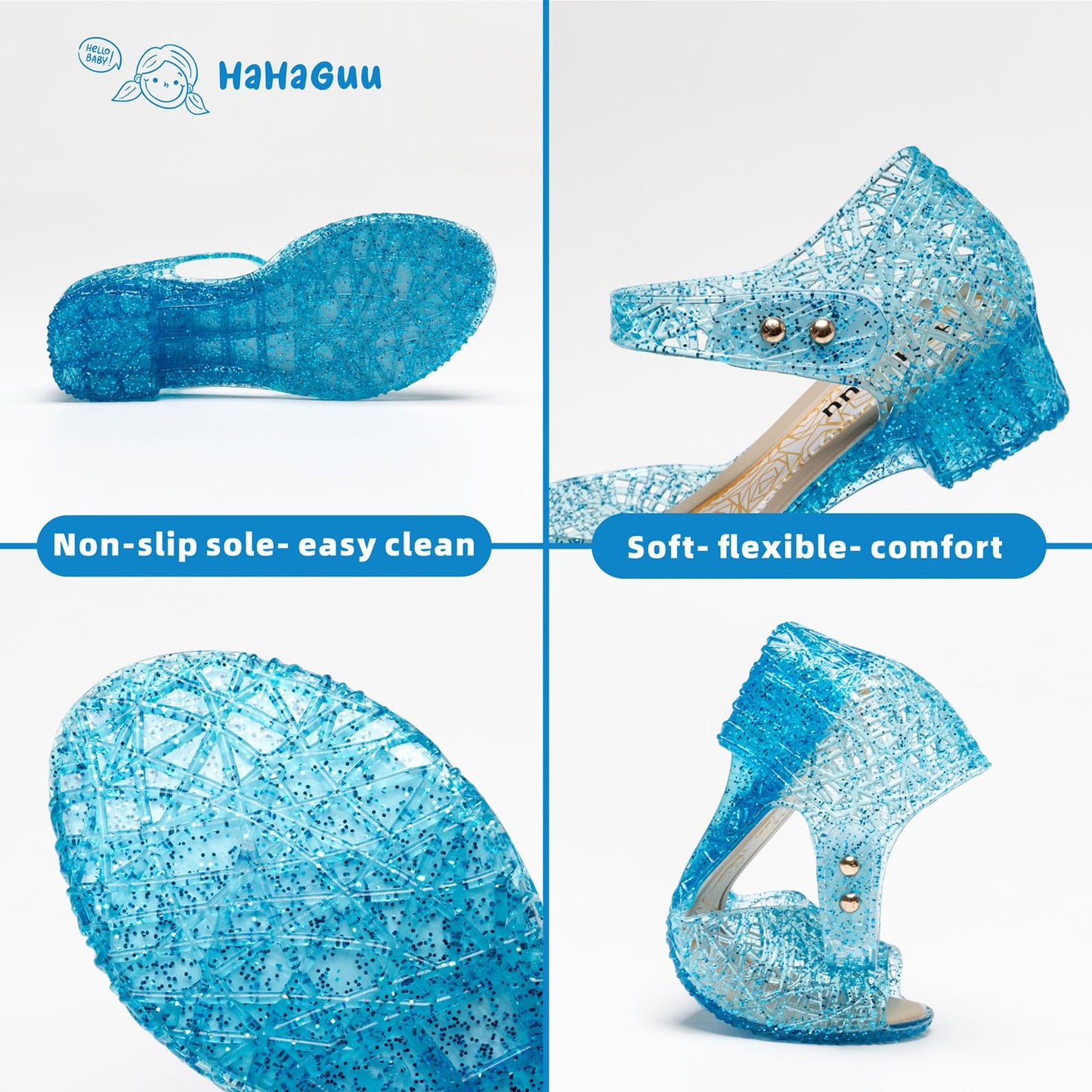 HaHaGuu Princess Jelly Flats Shoes Girls Birthday Party Heels Snow Queen Cosplay Costumes Dress Up Sandals for Toddler Little Girls Big Kids