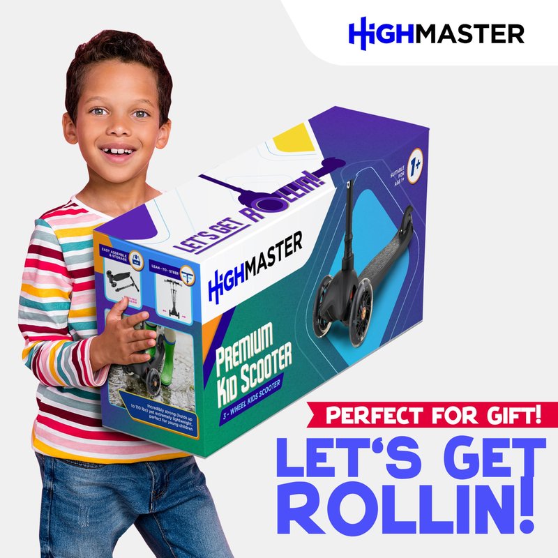 Highmaster 3-Wheel Toddler Scooter for Boys – Light-Up Wheels, Safe Ride for Ages 2+ – Holds Up to 165 lbs (Purple)