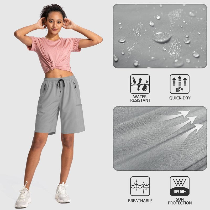 SANTINY Women's 5''/ 7''/9'' Hiking Cargo Shorts Quick Dry Lightweight Summer Shorts for Women Athletic Golf Zipper Pockets(Light Grey_S)