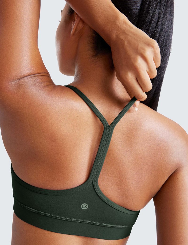 CRZ YOGA Butterluxe Y Back Sports Bras for Women - Padded Racerback Low Impact Spaghetti Thin Strap Workout Yoga Top Legend Green Small