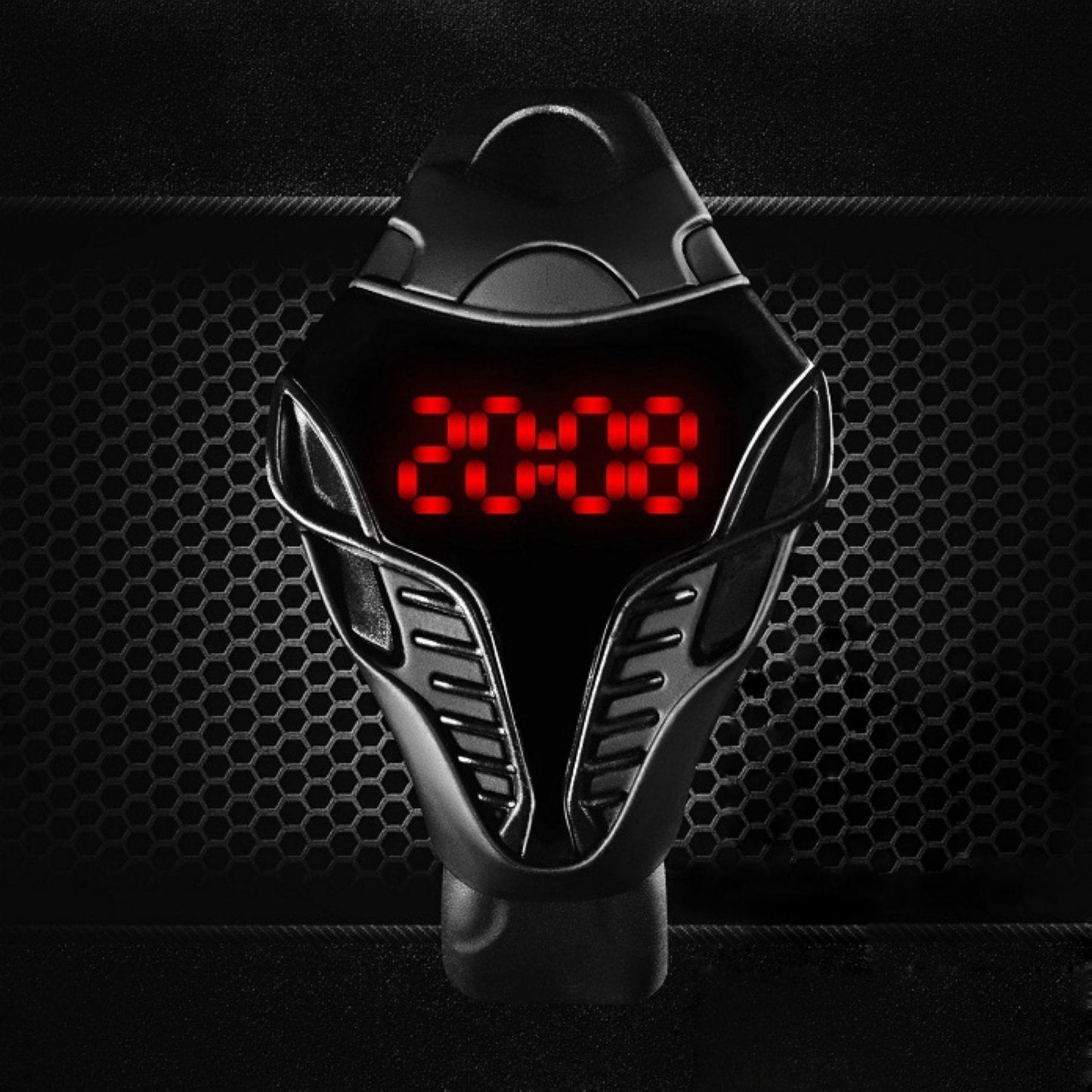 FANMIS LED Digital Fashion Cobra Watch Black Silicone Iron Triangle Dial Sports Wrist Watches (Black)
