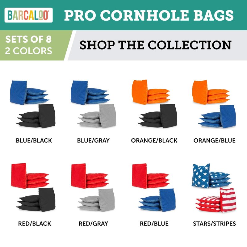 Barcaloo Pro Cornhole Bags - Set of 8 Regulation All Weather Two Sided Bean Bags for Professional Corn Hole Game - 4 Orange & 4 Blue