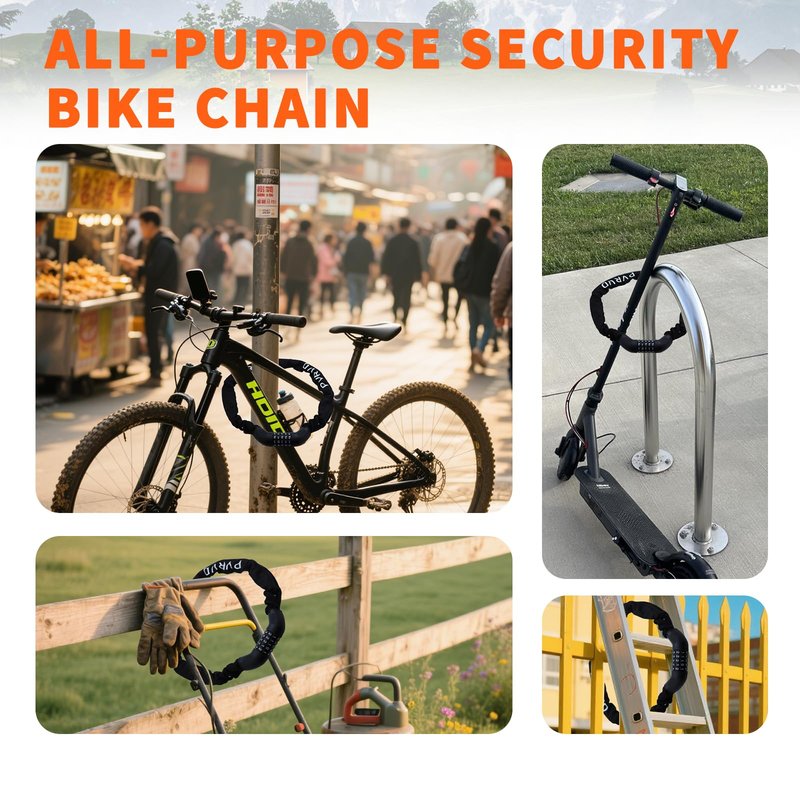 Pvrud Bike Chain Lock, 5 Digit Combination Heavy Duty Anti Theft 3.9Ft Bicycle Chain Lock,6mm Thick High Hardness keyless Bike Lock for Bike,Scooter,Motorcycle,Door, Gate