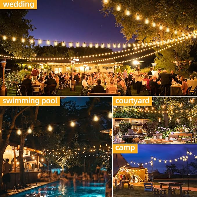 ST40 LED Outdoor String Lights 100FT with 50+2 Bulbs, E17 Socket, 0.6W, 2700K Warm WhiteâConnectable for Garden, Backyard, Bistro, Patio, Porch, Deck, Gazebo, Party Decor
