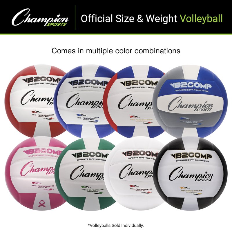 Champion Sports VB Pro Comp Indoor Volleyball – Official Size, Soft-Touch Composite Leather, White