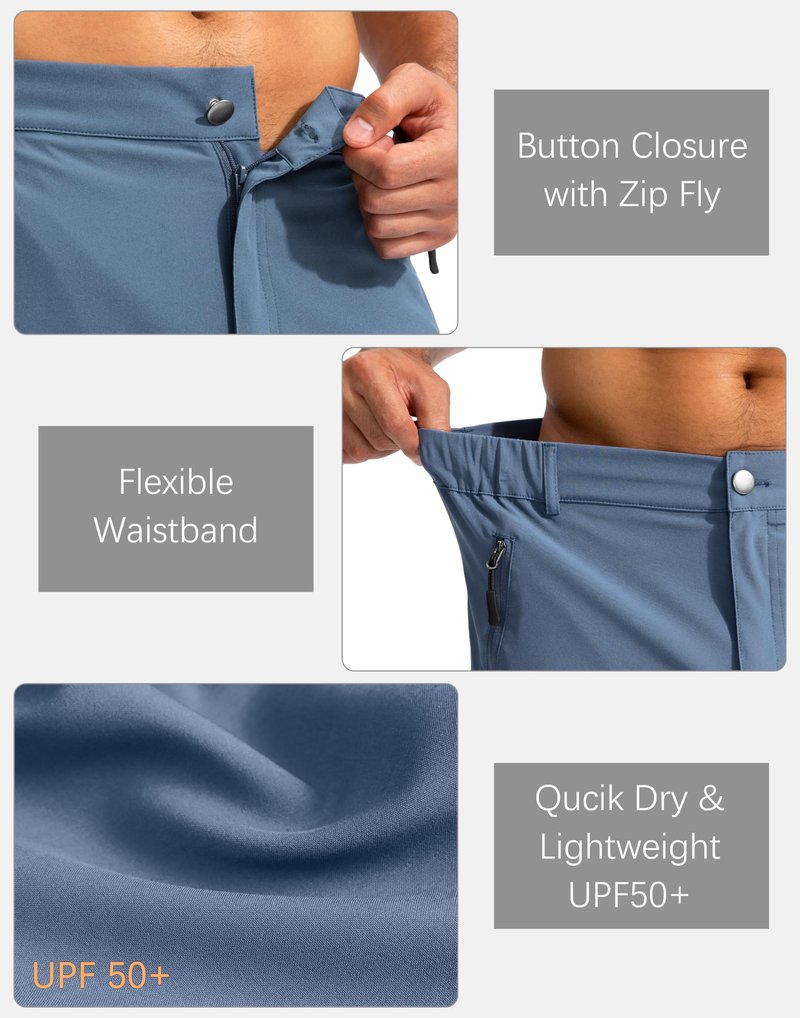 Pudolla Men's Hiking Cargo Shorts 9" Lightweight Outdoor Work Shorts for Men Travel Golf Camping Casual with 5 Zipper Pockets(Blue Medium)