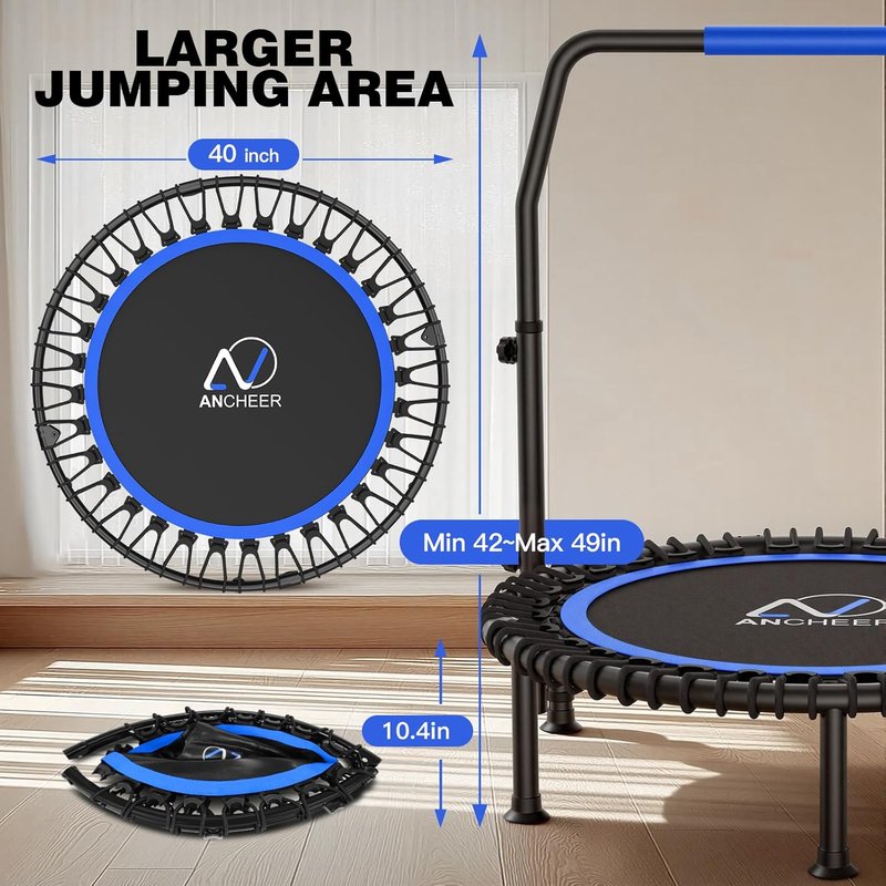 40" Mini Rebounder Trampoline for Adults & Kids - Adjustable Foam Handle, 400LBS Capacity | Indoor/Outdoor Fitness