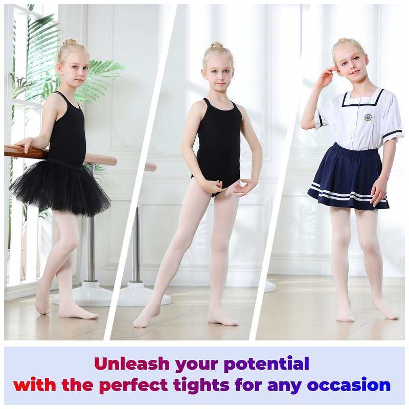 DIPUG Ballet Tights for Girls Dance Tights Toddler Thick Soft Footed Kids Pink Stockings Size 3t 4t 5t, 2 Pack