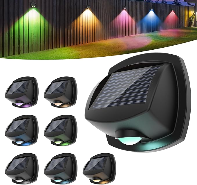 SOLPEX Solar Lights Outdoor Waterproof IP65, Solar Stair Lights Outdoor for Fence, Deck, Step, RGB Multicolor LED 11 Lighting Modes House Wall Light for Porch, Backyard, Fence, Garden Decor-8 Pack