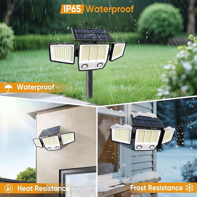 Solar Motion Sensor Outdoor Lights Waterproof - 3000LM 3 Modes Security Lights Outdoor 270° Illumination IP65 LED Solar Flood Wall Light for Garden Yard Patio Pathway (with Stakes, 2)