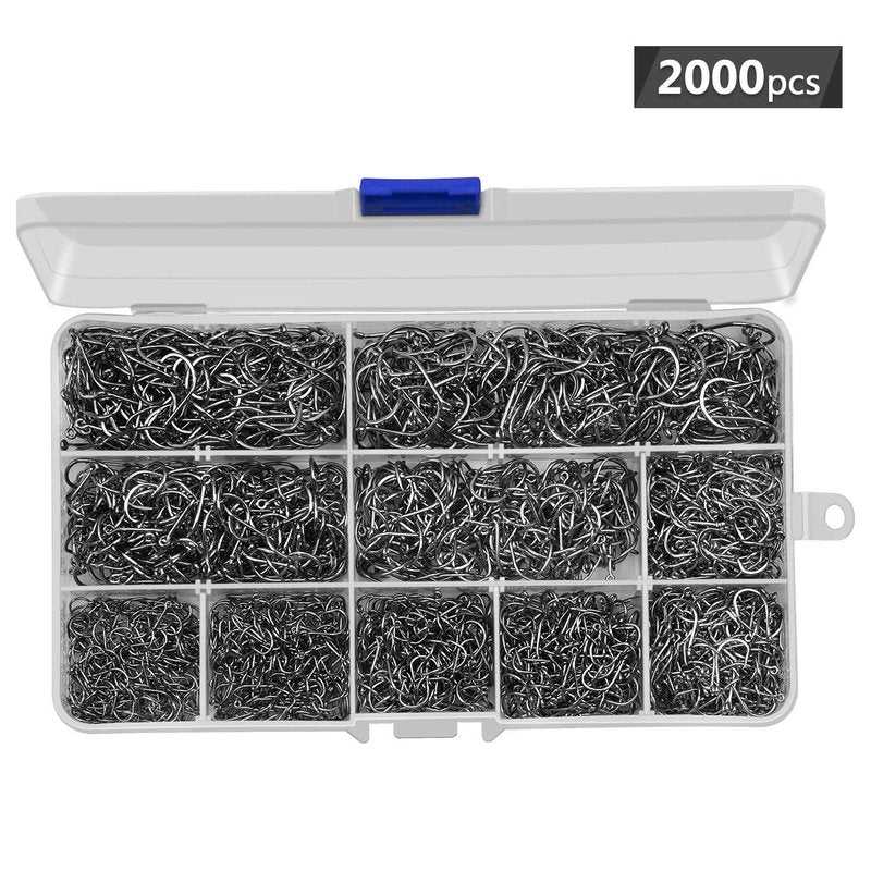 HETH 2000pcs Fishing Worm Hooks High Carbon Steel Wide Gap Offset Fishing Hook Set for Saltwater and Freshwater with 10 Sizes