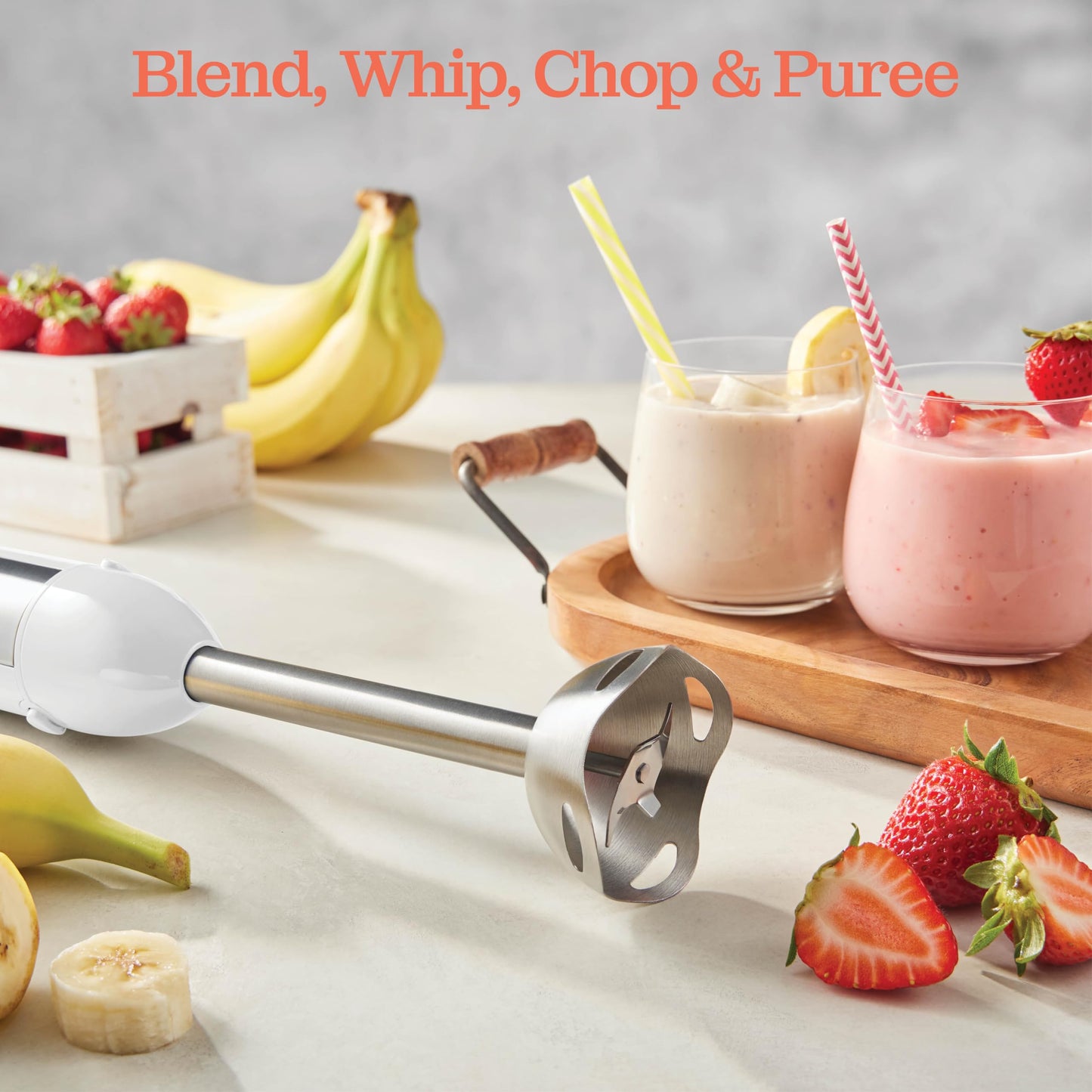 Powerful Immersion Blender, Electric Hand Blender 500 Watt with Turbo Mode, Detachable Base. Handheld Kitchen Gadget Blender Stick for Soup, Smoothie, Puree, Baby Food, 304 Stainless Steel Blades