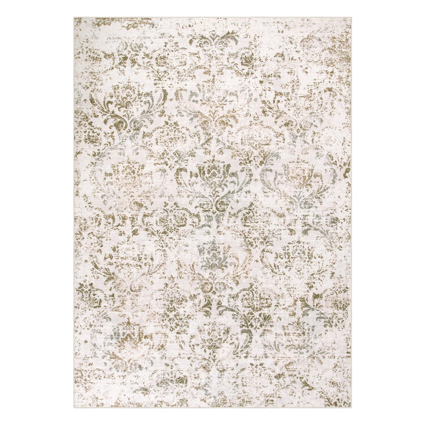 Lahome Damask Floral Collection Area Rug - 3x5 Blue Grey Paisley Distressed Bedroom Rug Boho Faux Wool Entry Throw Mat Non-Slip Washable Low-Pile Carpet for Bathroom Entrance Living Laundry Room…