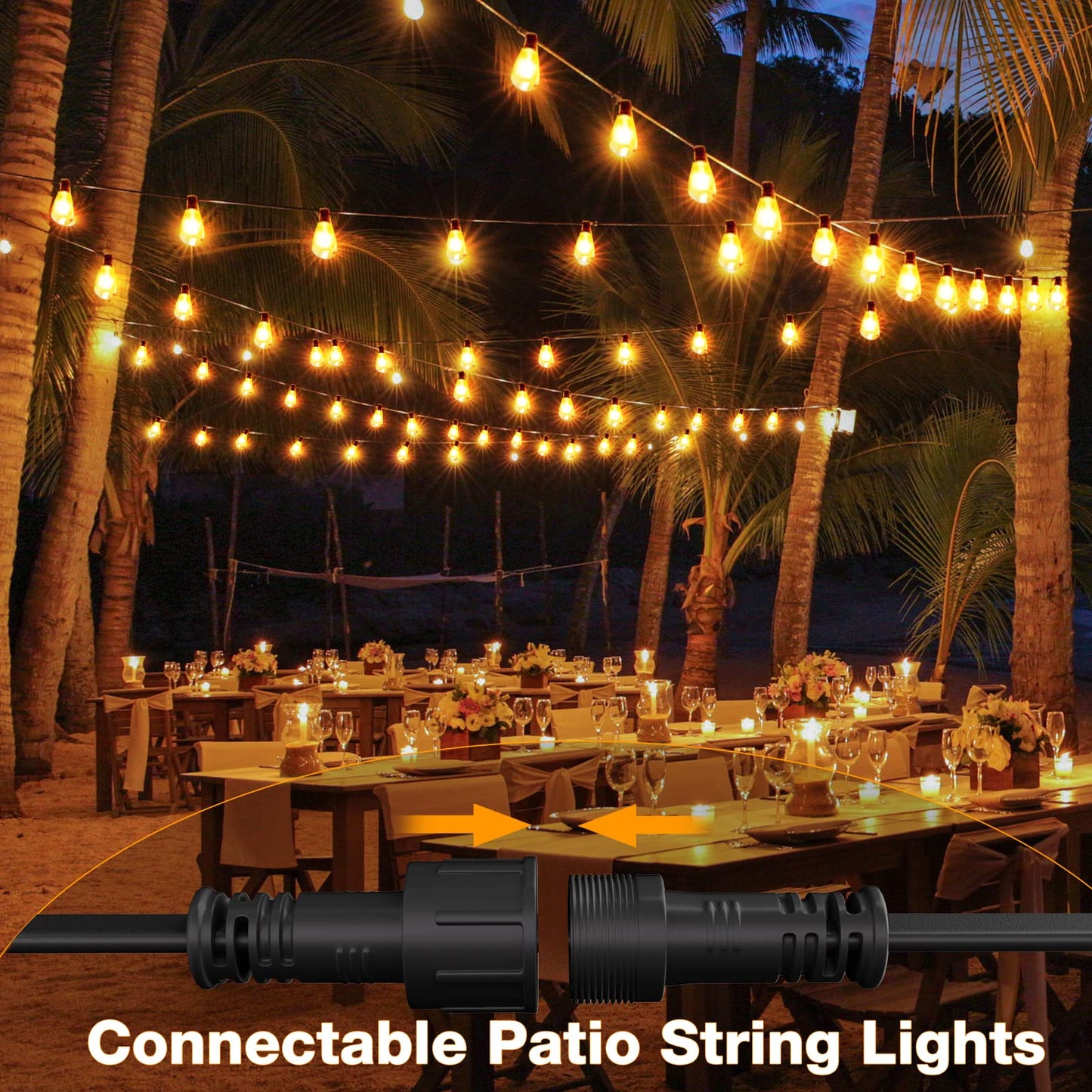 GLUROO 120FT Festoon Lights Outdoor, Garden Patio String Lights Mains Powered, 2200K Warm White, ST38 Waterproof LED String Lights with 62 Plastic Vintage Bulbs for Backyard Party Wedding