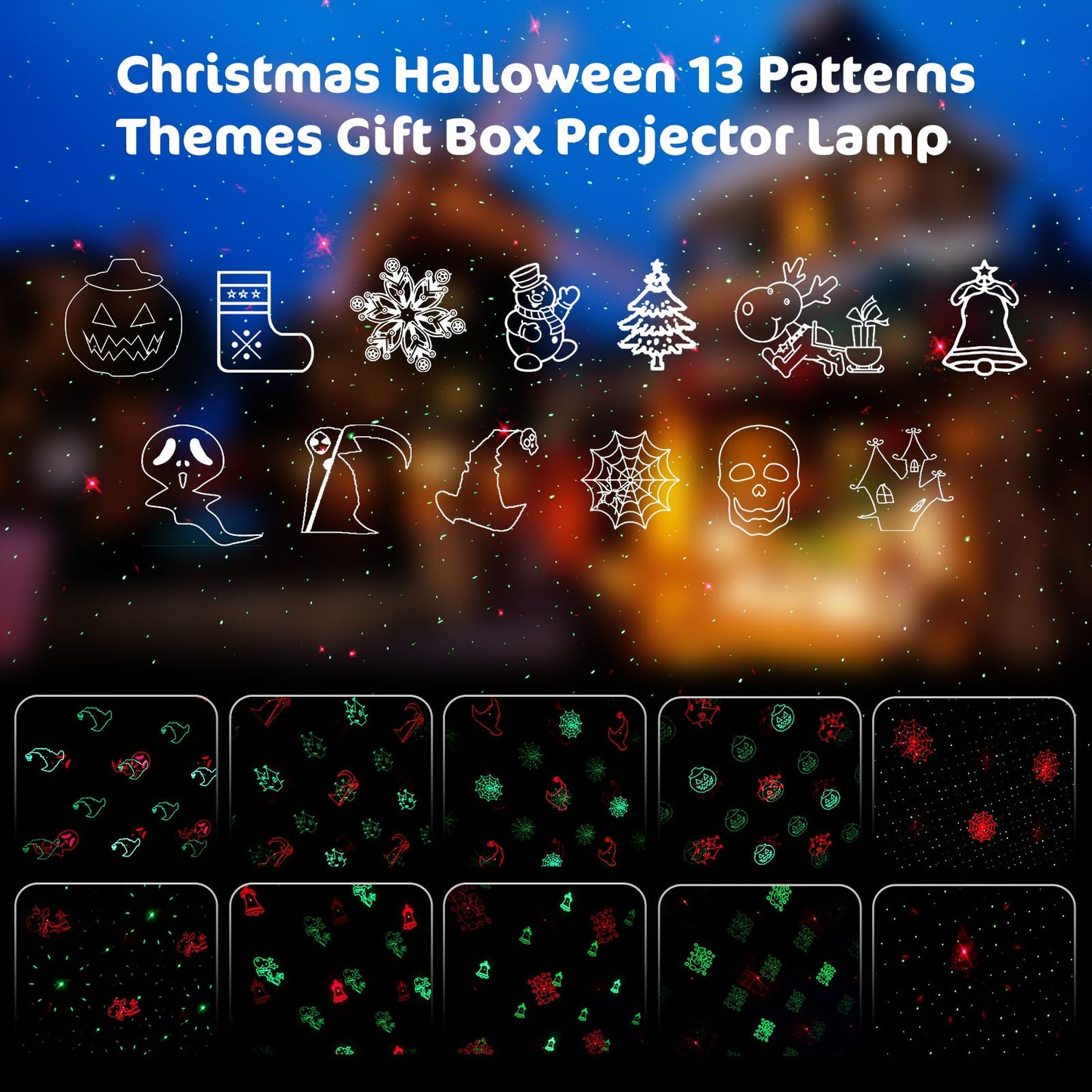 Christmas Halloween 13 Patterns Themes Gift Box Projector Lamp,Led Projector Lights with Remote Control,IP65 Waterproof Garden Decoration Lights,Indoor Outdoor Holiday Decor,Festival Gifts