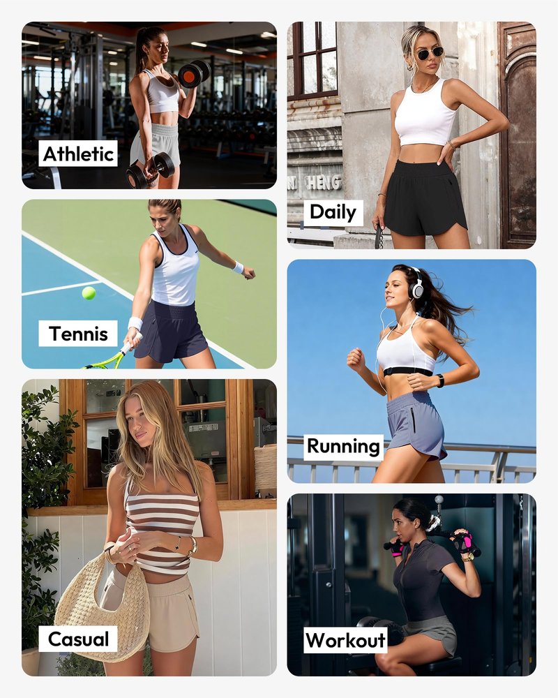 TVKSOM Women's Athletic Workout Shorts High Waisted with Zipper Pockets Gym Elastic Running Shorts for Women Casual
