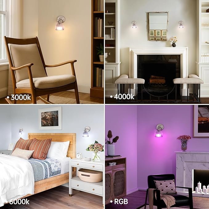 Vintage 5000 mAh Battery Operated Wall Sconce with Translucent Purple Tulip Glass Lampshade Rechargeable Battery Powered Wall Light with Remote Control for Bedroom Doorway, Set of 2
