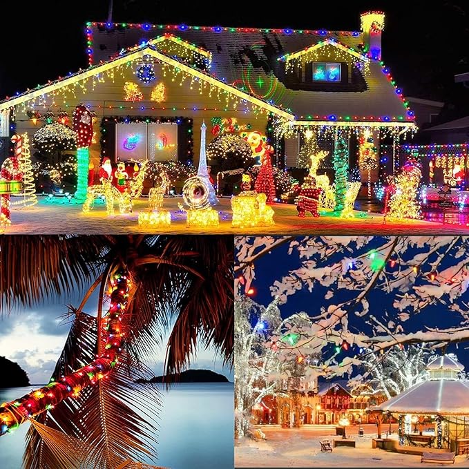 27.5Ft C9 LED Christmas Lights Battery Operated with Remote, LED Multicolor Outdoor Christmas Tree Lights Waterproof with 8 Mode Twinkle, for Christmas Tree Stair Yard Home Decor, 50 Bulbs