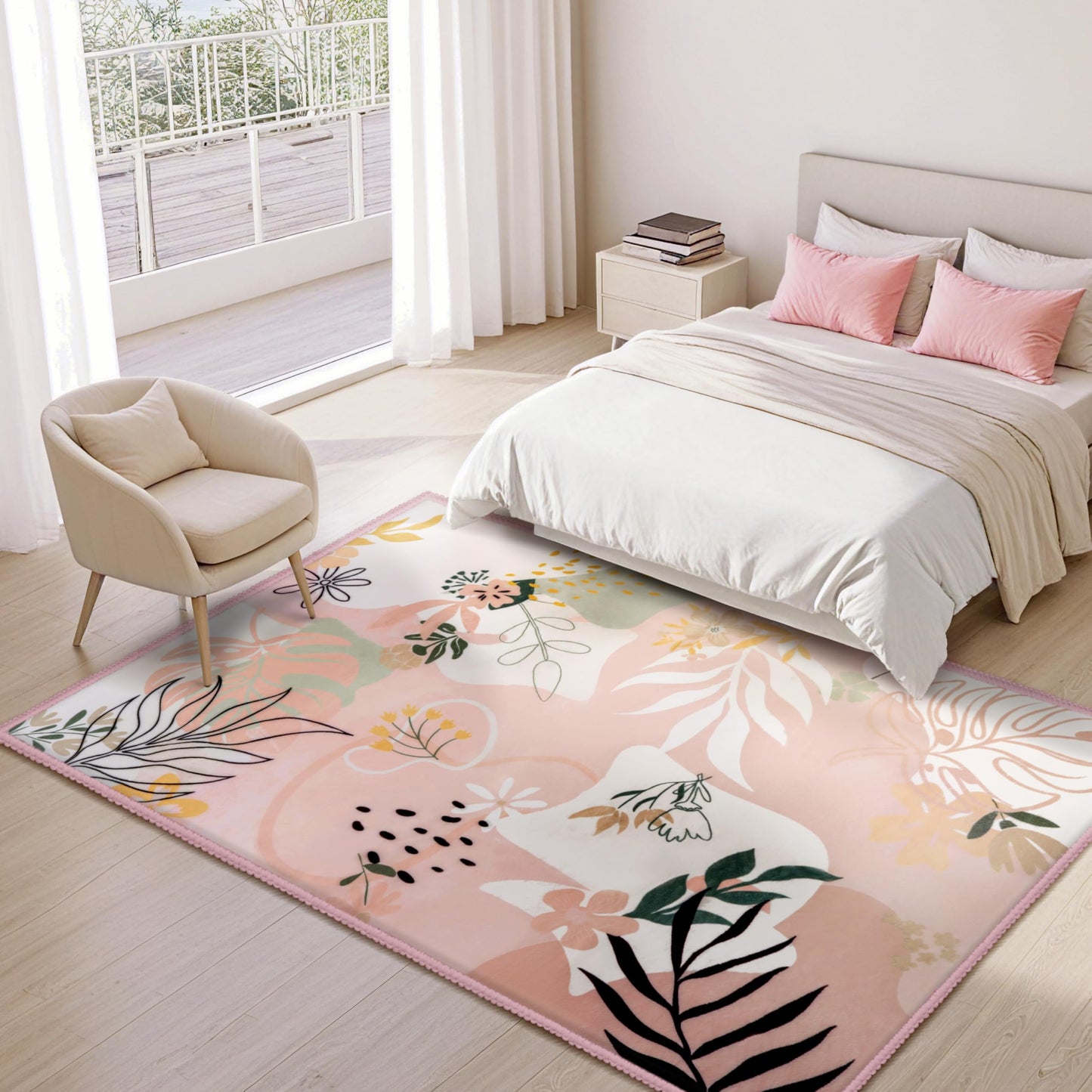 Joiedomi 5x7 Area Rugs for Living Room Non-Slip Washable Rug with Rubber Backing Large Soft Art Floral Carpet for Bedroom Kids Nursery Dining Room (Pink)