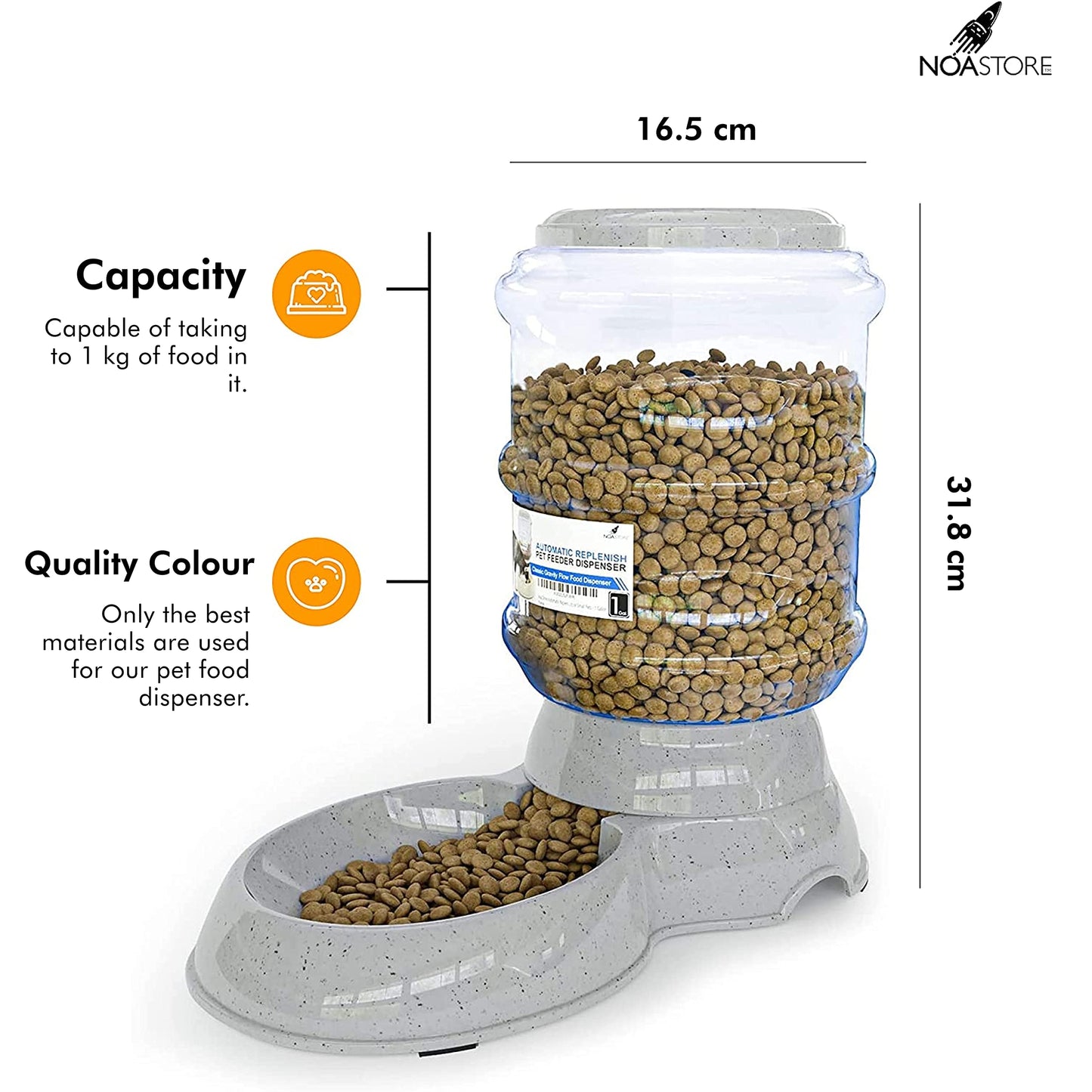 Noa Store Automatic Pet Feeder | Gravity Food Dispenser for Cats and Dogs - Feeding Supplies