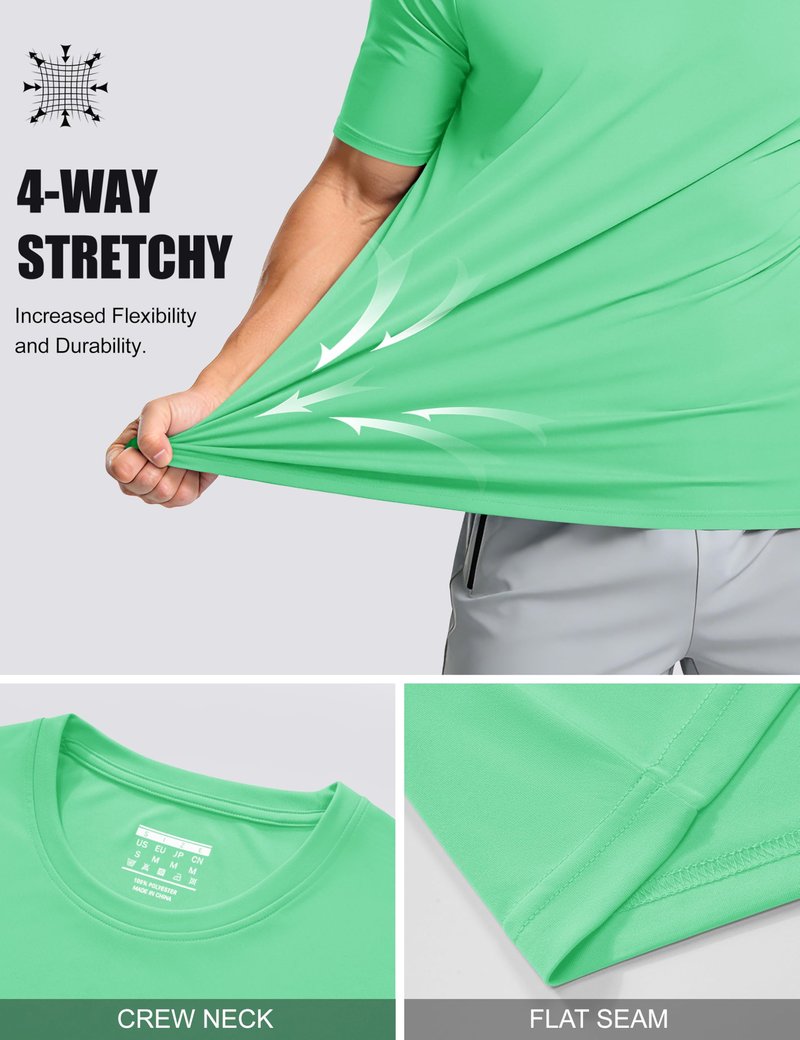 Short Sleeve Shirts for Men Dry Fit Moisture Wicking Tshirts Active Athletic Performance Shirts Workout Running T-Shirt Mint Green