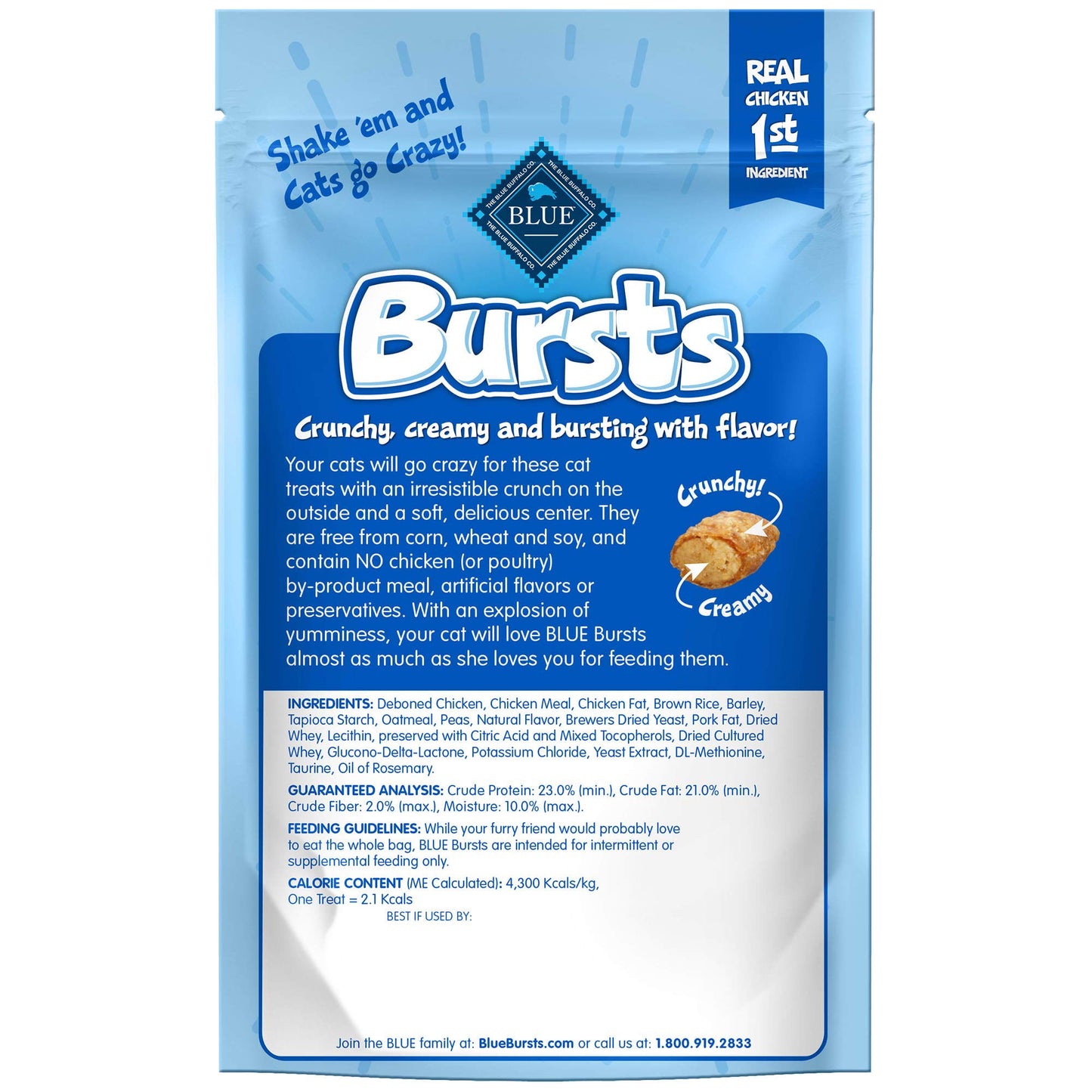 Blue Buffalo Bursts Crunchy & Creamy Cat Treats, Great for Training, Paw-Lickin' Chicken, 2-oz Bag ( 6 pack)