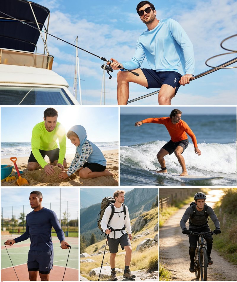 ZITY 7 Pack Sun Shirts for Men UV Protection Long Sleeve Crew Neck Running Activewear T-Shirts