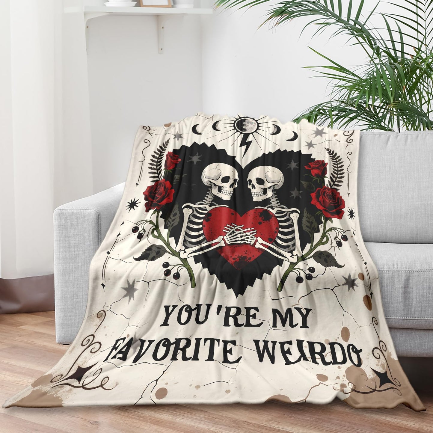 Halloween Skeleton Gifts for Women Men, Halloween Blankets and Throws, Anniversary Day Gifts for Husband Wife, Gift for Boyfriend Girlfriend, Halloweeen Decoration, Soft Skull Gothic Blanket 50" X 60"