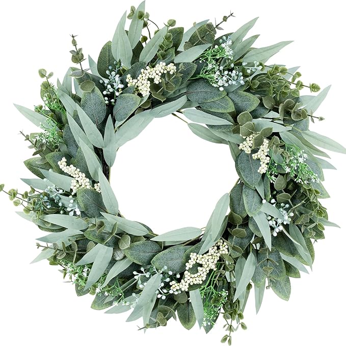 26" Eucalyptus Wreaths Large Artificial Greenery Outdoor/Indoor Wreath Spring/Summer Wreath Green Wreaths for Front Door Porch Window Wall Hanging Decor All Year Round Wr-eath(Green)